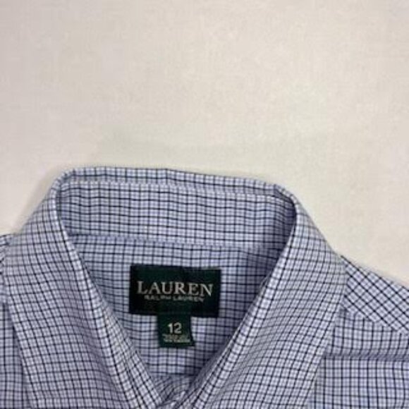Lauren Ralph Lauren Youth Boys Size 12 Long Sleeve Button Down Blue Plaid Preppy - Picture 2 of 7